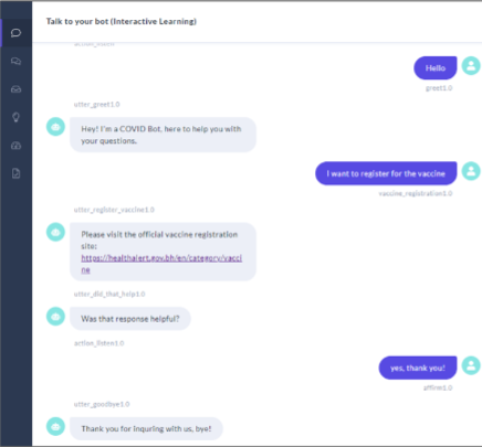 Example of Bot Conversation-Vaccine Registration Intent.